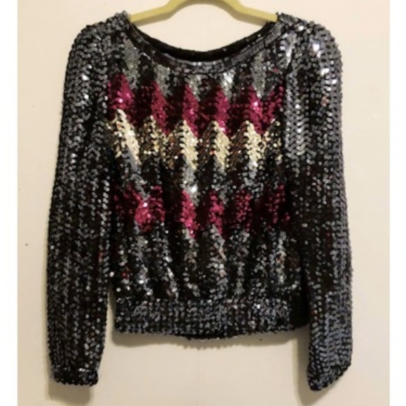 no tag Tops - Chevron Striped Roller Disco Sequin Blouse